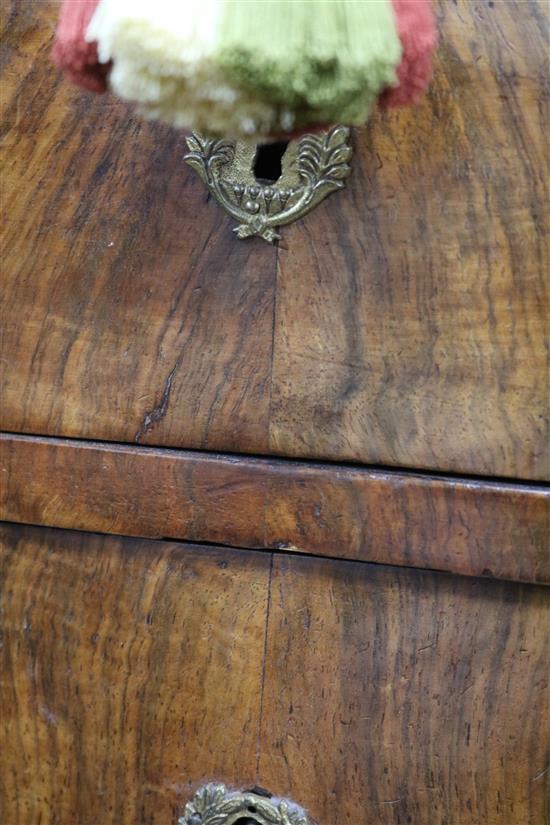 A mid 19th century French walnut marble topped commode W.130cm